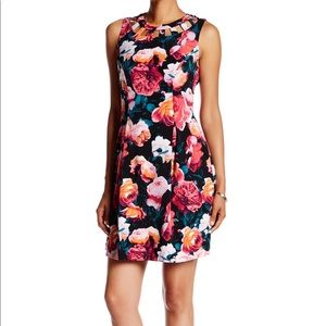 Eliza J Cut Out Floral Fit and Flare Dress